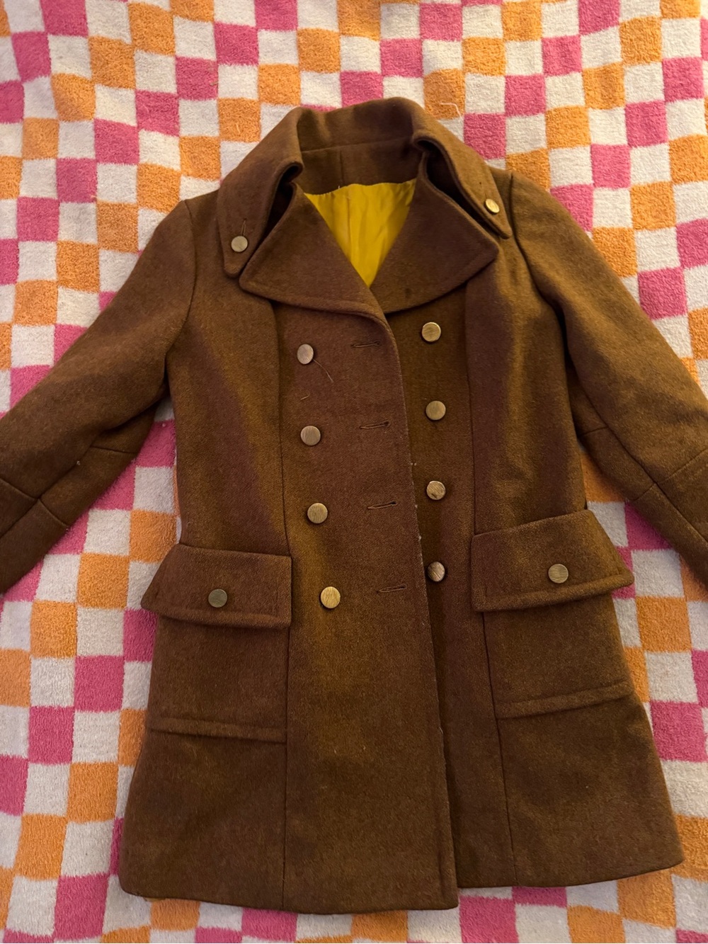 Women's Brown Double-Breasted Wool Coat